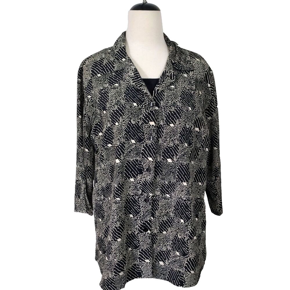 Notations 2-Fer Twinset Women Blouse Shirt Plus Size 1X Black 3/4 Sleeve Top